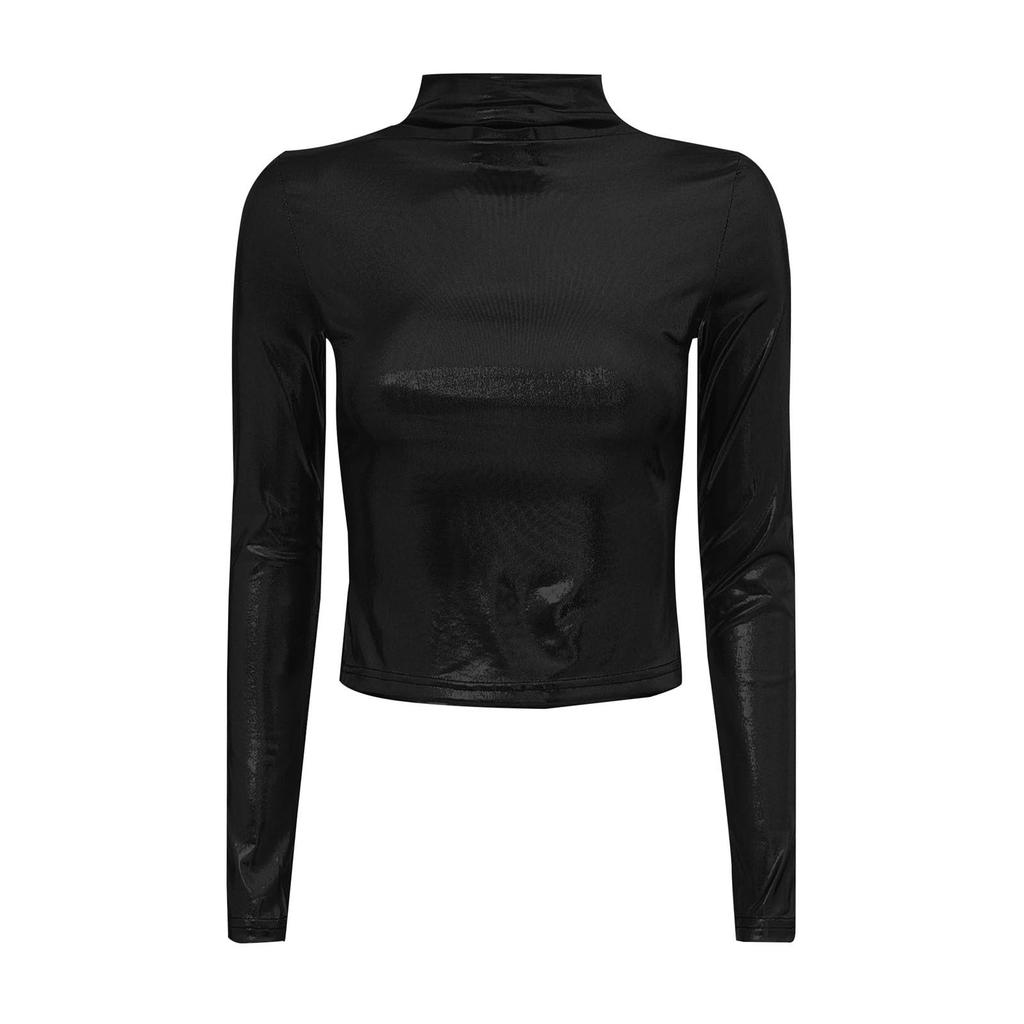 Women's Fashionable Color High Neck Long Sleeved Exposed Navel Sexy Tight Fitting Performance Outfit Top