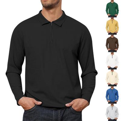 Męska koszula golfowa, sportowa, casualowa, z dekoltem w serek, prążkowanym kołnierzykiem, długim rękawem, modna, swobodna, jednokolorowa, gładka, wiosenna i letnia, regularny krój