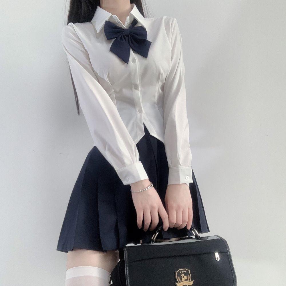 Women's Two-piece Matching Set Long Sleeve Shirt High Waist Pleated Skirt Japanese College Style Outfit