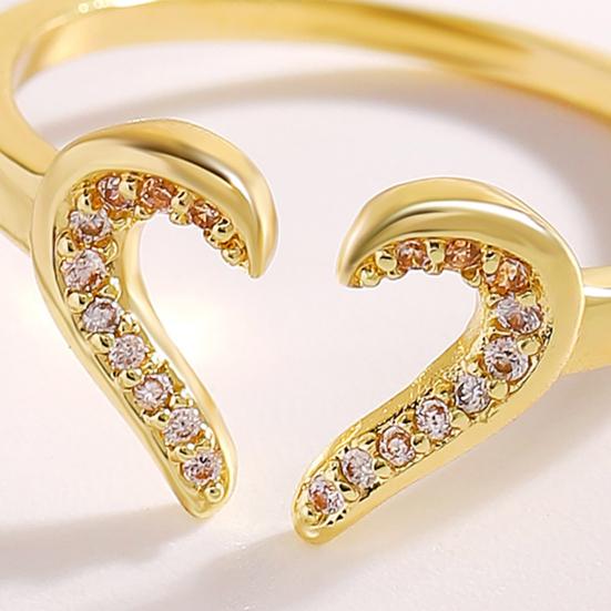 Women Ring Adjustable Open Heart Shape Finger Ring with Cubic Zirconia Semi-Inlaid Design Formal Wear Jewelry Gift