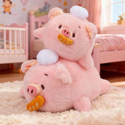 Cute Pink Chef Piggy Doll Plush Toy Can Pull Sausage Bread Pig Doll Girl Gift
