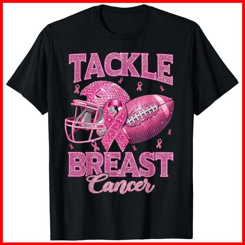 Tackle Breast Cancer Awareness American Football Pink Ribbon Black T-Shirt Unisex T-Shirt XXXL