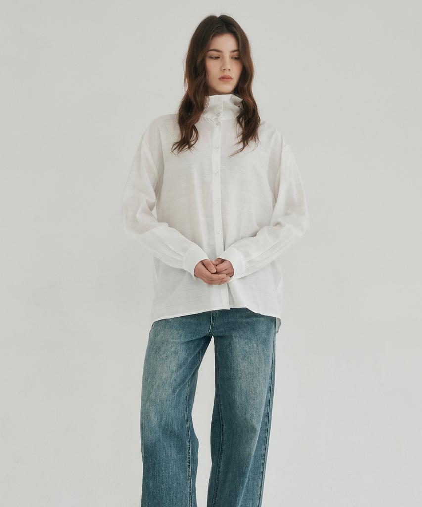 LOSSYROW High Neck Silhouette Shirt White