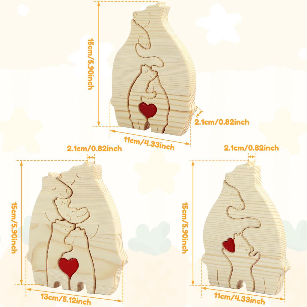 3Pcs Wooden Bear Puzzle Decorative Bear Family Wooden Puzzle Creative Wooden Bear Jigsaw Puzzle Personalized Bear Family Wooden