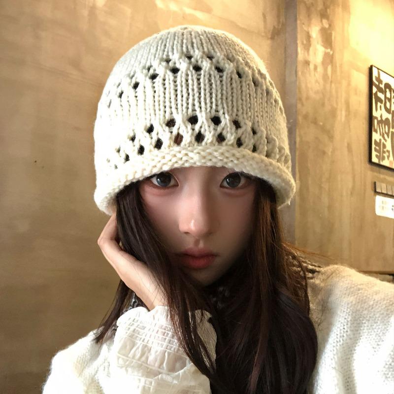 Women S Korean Style Solid Color Knit Beanie Loose Fit Warm Hat