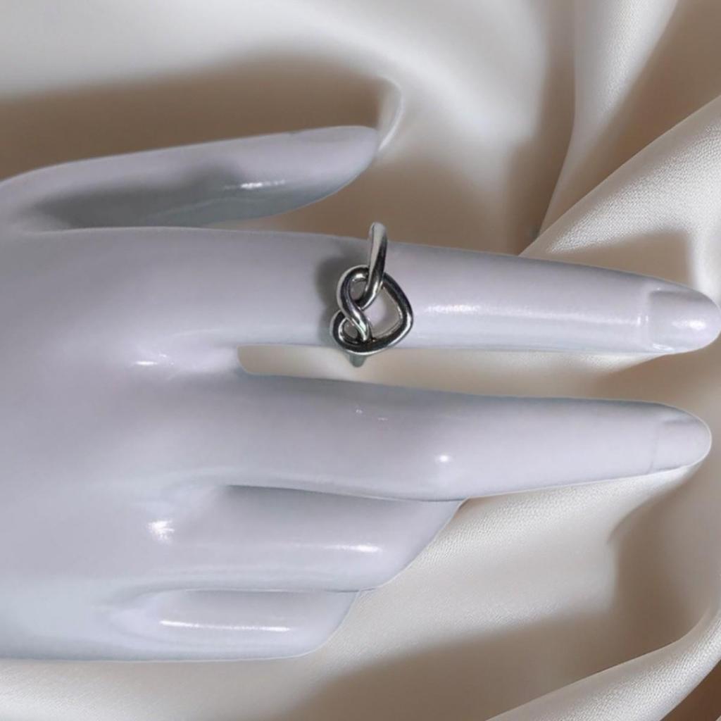 Korean Style Retro Distressed Silver Love Knot Heart Ring for Women