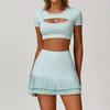 Oiob Sports Set Women False Two-Piece Suit Short Short sleeve T-shirt Top With Chest Pad Quick-Drying Feather Tennis Skirts
