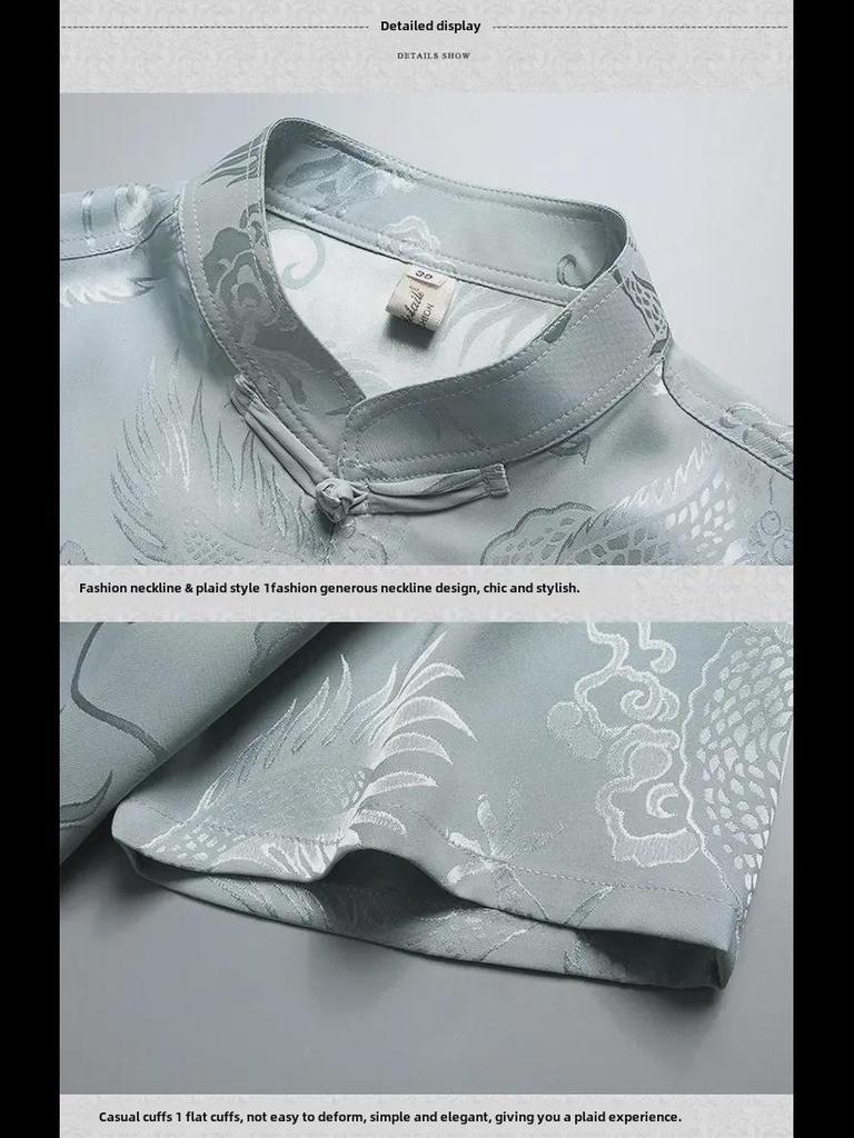Men’s Ice Silk Tang Suit - Short-Sleeved, Loose-Fit, Chinese Style for Seniors, Ideal for Summer