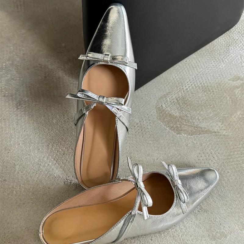Popular  Women's Summer New Sexy Pointed Toe Simple Solid Color Mules PU Waterproof Elegant Slip-on Party Dress Women's Slippers