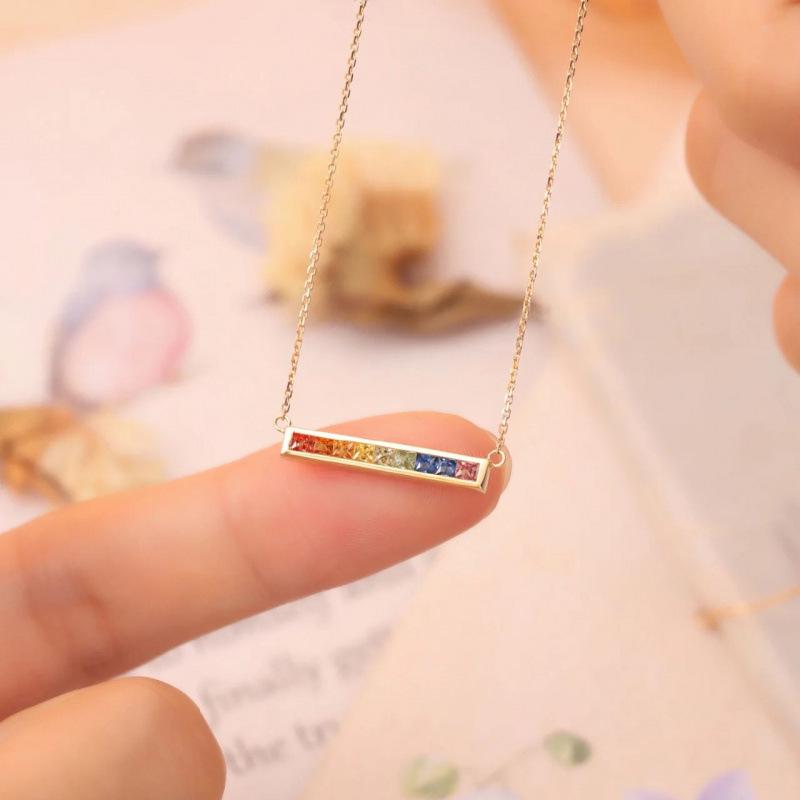 Rainbow Rock Candy Necklace: Women's Simple Korean Japanese Style Clavicle Chain with Niche Design and Versatile High-End Appeal