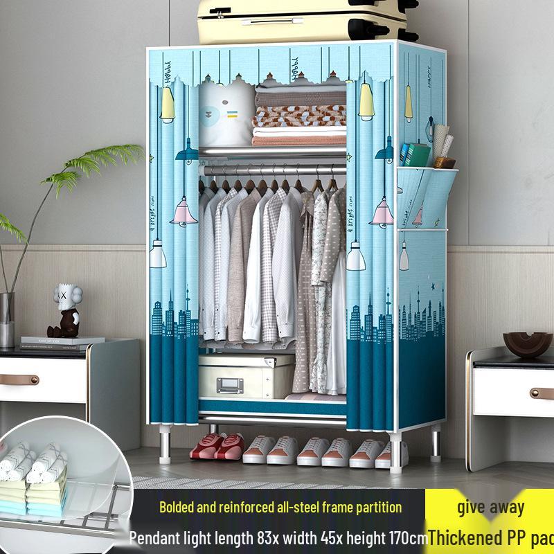 Sturdy All-Steel Cloth Wardrobe: Durable Bedroom Storage Cabinet for Easy Assembly