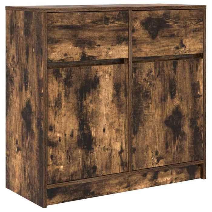 VidaXL Buffet avec tiroir chêne fumé 80x34x76 cm bois d'ingénierie, meuble de rangement, buffet, meuble d'entrée, meuble 861539