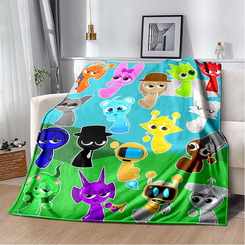 Sprunki All Characters Flannel Blanket, Soft Warm Throw with Full Sprunki Team Print for Bed Sofa, Cozy Bedding for Fans