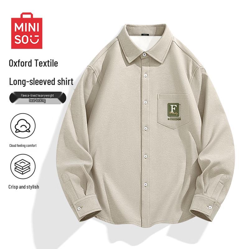 MINISO Men s American Fleece-Lined Oxford Long-Sleeve Shirt 2XL