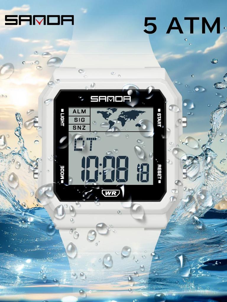 SANDA Outdoor Sport Fashion Men Electronic Watches Multifunction Alarm Clock Countdown LED Luminous Waterproof Men Wristwatc