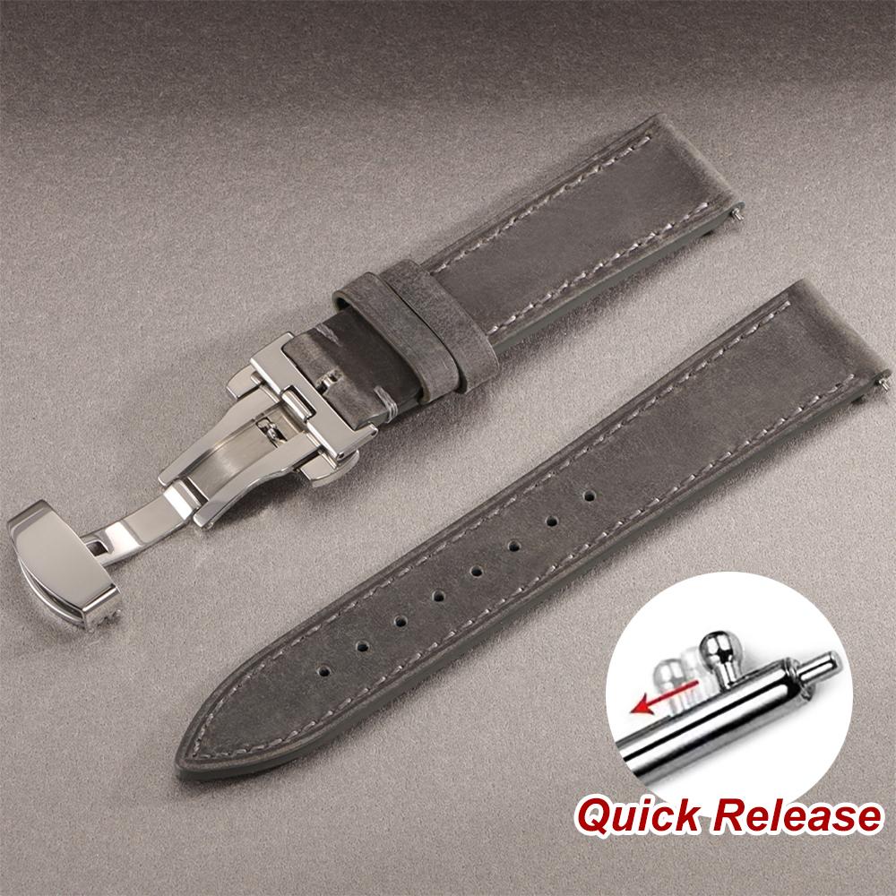 Vintage Leder Uhrenarmband Faltschließe Naht Rindsleder Armband für Omega 18/19/20/21/22/24mm Braun Handgelenkarmband für Seiko