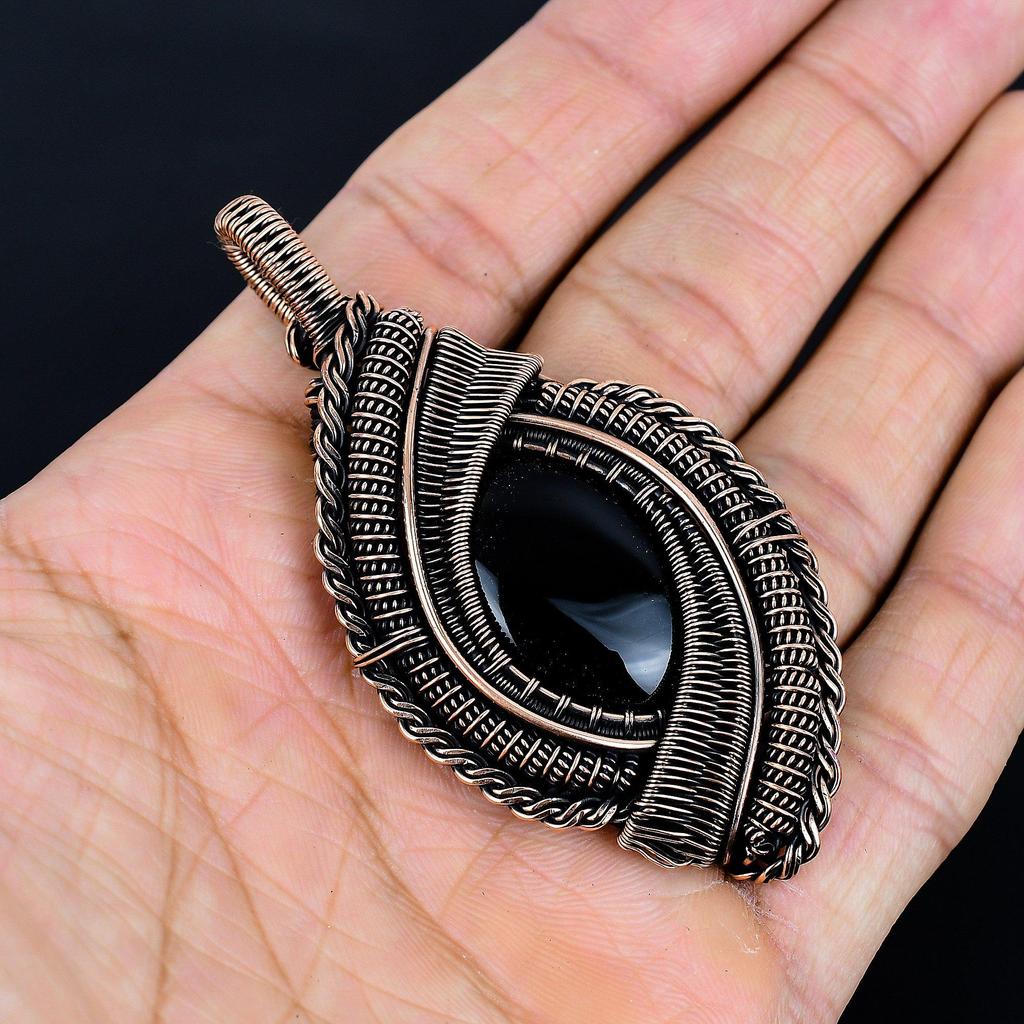 Black Onyx Jewelry, 999 Copper Wire Wrapped Pendant Handmade Gemstone Jewelry, Gifts For Wife Brand New Pendant