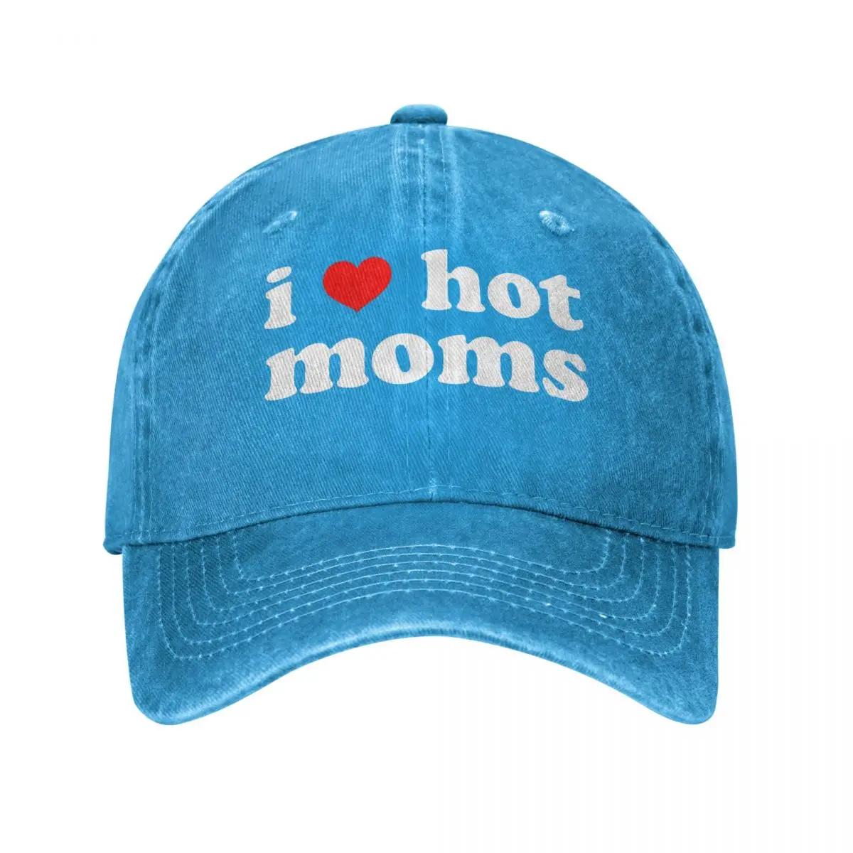 

Бейсбольные кепки I Love Hot Moms с красным сердцем, потертые хлопковые головные уборы в стиле унисекс, уличные кепки для бега, гольфа, регулируемые кепки, шляпа Adjustable синий