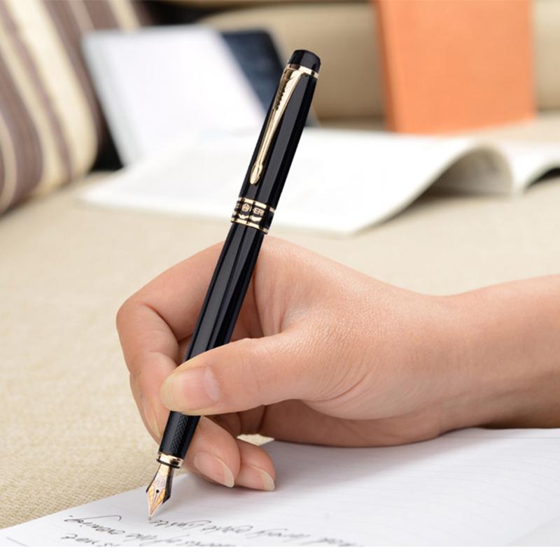 Hero Fountain Pen 1501 Black Elegant Fine Iridium Nib Signature Pen Fashion Office Student Ink Gift Box Set F Nib