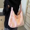 Ins Dopamine Striped Canvas Shoulder Bag Women Large Capacity Underarm Bag Summer Cute Student Class Handbag