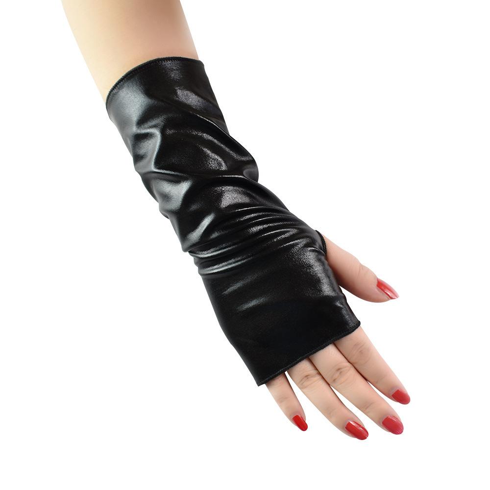 Fun patent leather leaking finger short gloves halloween gloves cosplay costumes punk performance gloves