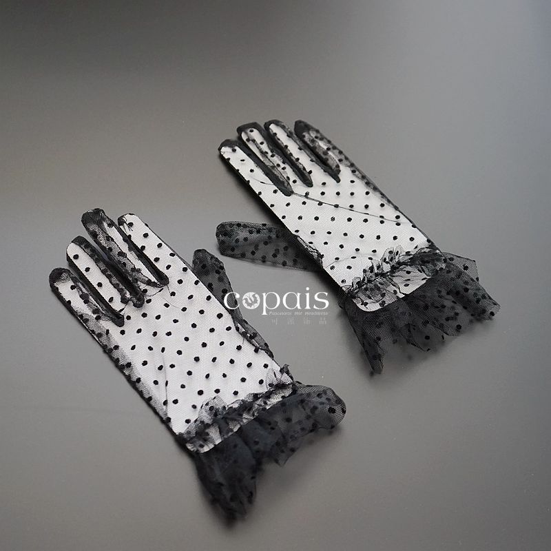 

French Women s Thickened Long/Short Black Sexy Polka Dot Lace Retro Oversleeves Dress and Cheongsam Accessories Gloves All Black-Short One size