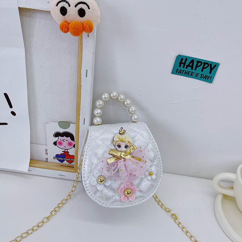Adorable Mini Pu Leather Princess Handbag For Kids With Stylish Pearl Accents