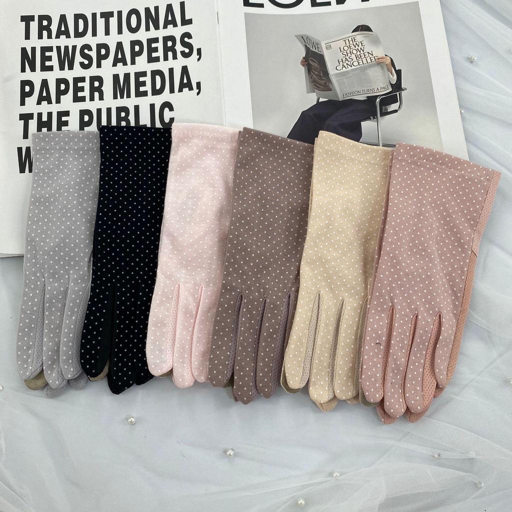 Women's Summer UV Protection Polka Dot Touchscreen Gloves - Non-Slip, All-Cotton for Driving and Cycling