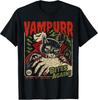 Vintage Halloween Vampire Black Cat Graphic Tee - Vampurr Bites Design