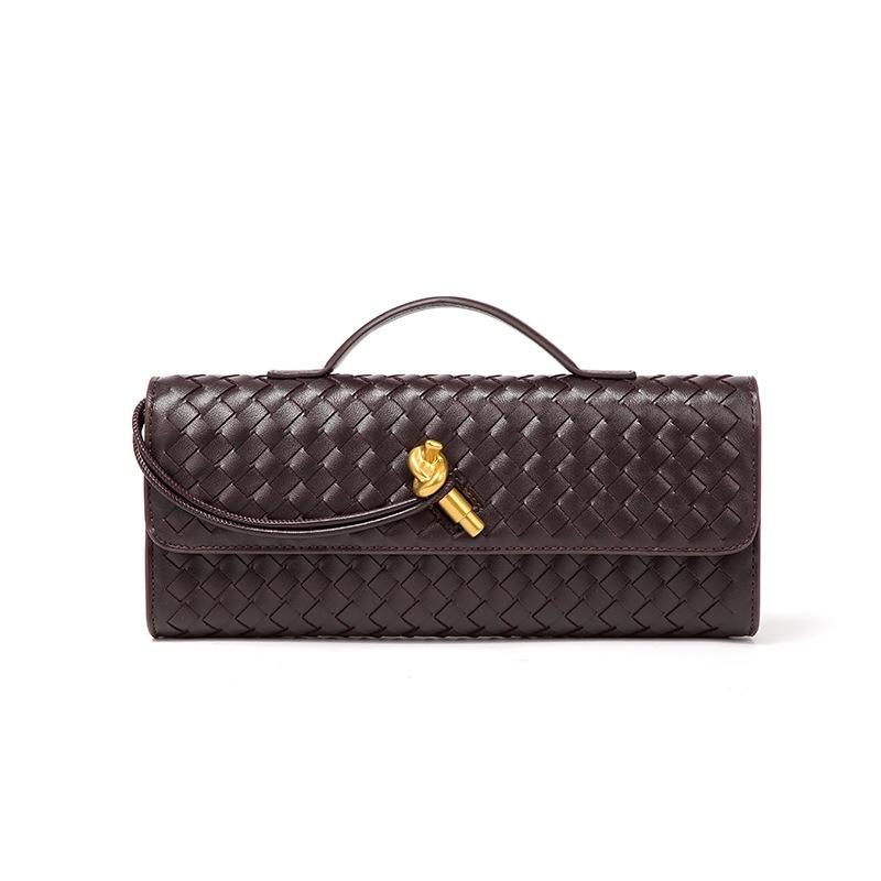 Trendy Handmade Woven Leather Baguette Bag - Women's Solid Color Accordion Design