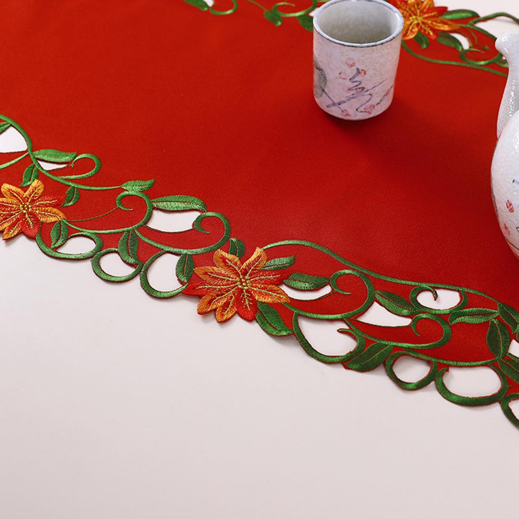 4 Stück Weihnachtliche Gestickte Blumen Rechteckige Tischsets 11,02x16,93 Zoll Rot und Grün Platzsets Tischdecke für Zuhause und Küche