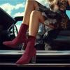 Fashion SyfIyno New Wine Red Black Womens Boots Pointed Toe Shoes Elasticity Knitting Short Spring Autumn Shoes Elegant High Heels Shoes