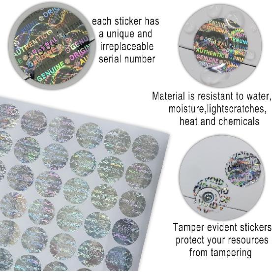 0.59 in High Security Tamper Evident Seal Warranty Void Original  Authentic Hologram Labels/Stickers w/Unique Sequential Serial Numbering Tamper
