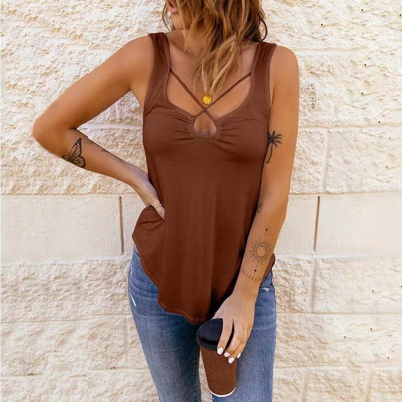 Summer Women's Tank Top Plus Size Cross Solid Colour Vest Sexy Cami Tank Top
