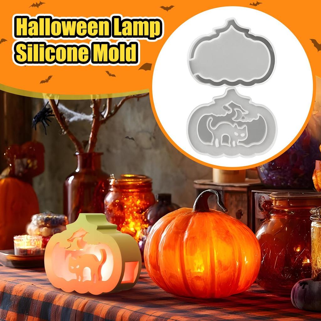 Halloween Pumpkin Cat Lamp Silicone Mold Silicone Halloween Pumpkin Jar Casting Molds Ornaments Hollow Pumpkin Lamp Mold