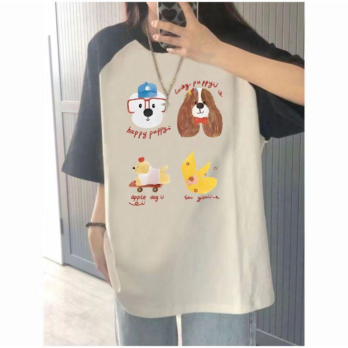 

Классическая повседневная свободная футболка с короткими рукавами для женщин в студенческом стиле, новый милый топ на весну и лето XXXL