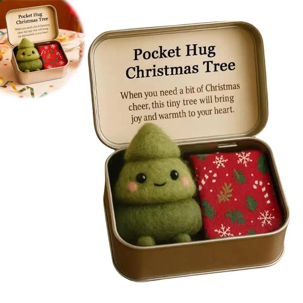 Christmas Pocket Hug Gift Handmade Felt Doll in Box Little Pocket Hug with Gift Card Thoughtful Gift for Friends Family W3E4