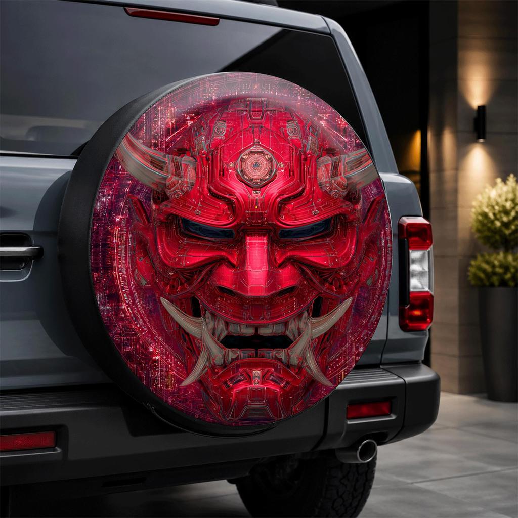 1pc, Japanese Shobijin Style Demon Printed Car Tire Cover, Fashionable Universal Hub Protector, Providing Spare Tire Protection,