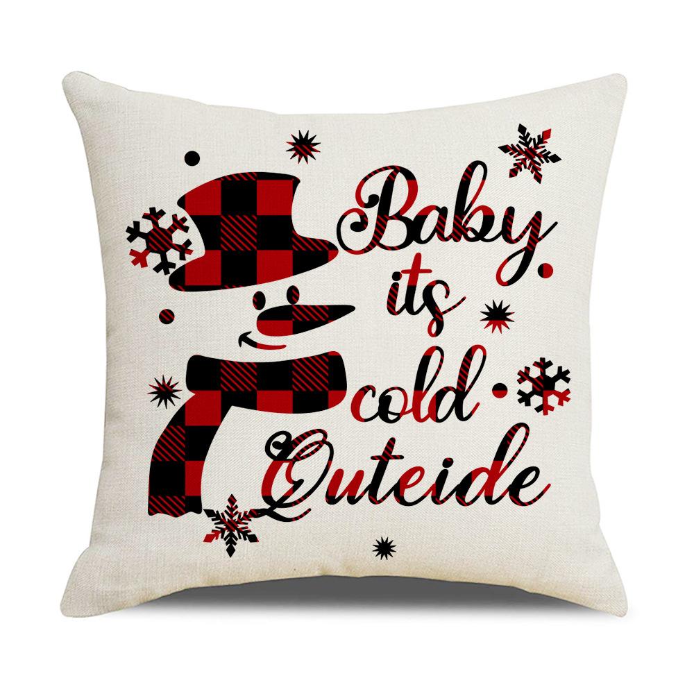 Christmas Pillowcase Linen Red Black Plaid Christmas Tree Sofa Living Room Pillowcase