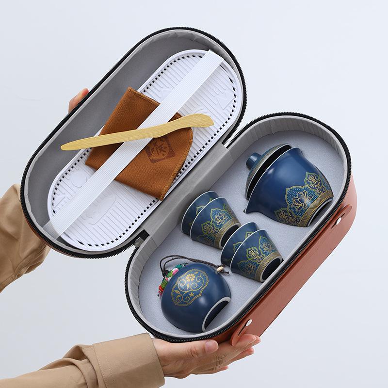 Cestovní čajová souprava Jedna konvička Tři šálky Kuaike šálek Přenosná Kung Fu čajová souprava Malá souprava Kancelářská konvička Čajový šálek