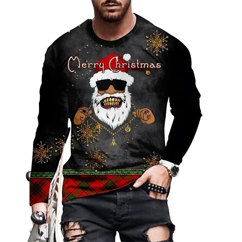 Christmas Party Santa 3d Printed T-Shirt Crewneck Long Sleeve Street Personality Fashion Plus Size Pullover