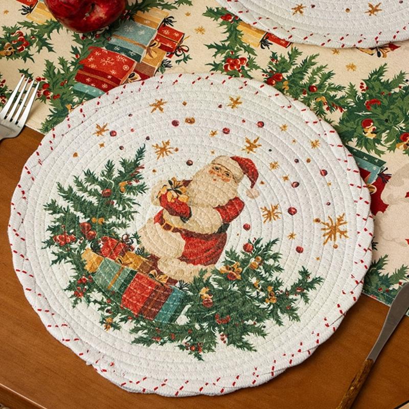 Christmas Snowflake Embroidered Round Table Placemat Heatproof Waterproofs Washable Decorative Dining Accessory