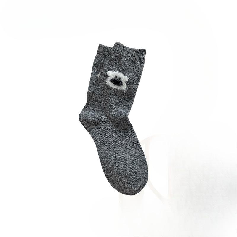 

Шерстяные носки, Женские носки до середины икры, Зимние утолщенные и флисовые, Теплые и милые мультяшные носки до икры для девочек 1 pair светло-серый