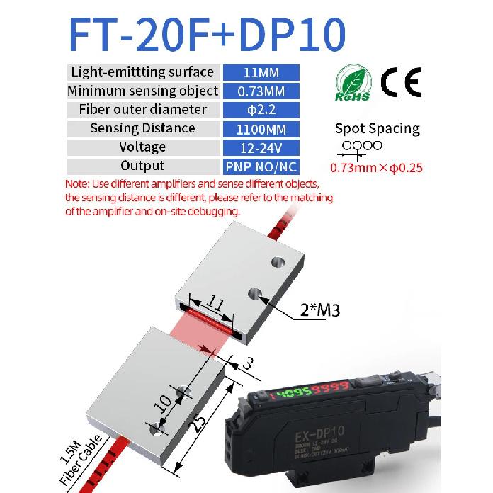 GTRIC Through-Beam Matrix Array Fiber Optic Sensor Set With Digital Display Amplifier 12-24V DC PNP Fast Response Optical Switch