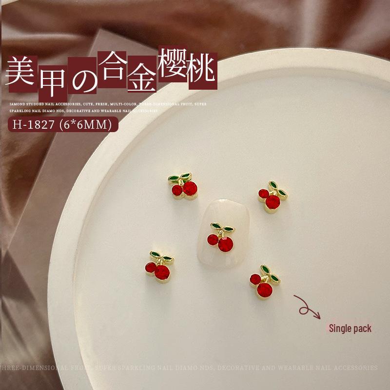 Net Celebrity 3D Cherry Nail Art Decorations: Alloy Rhinestones for 2025 New Year Style