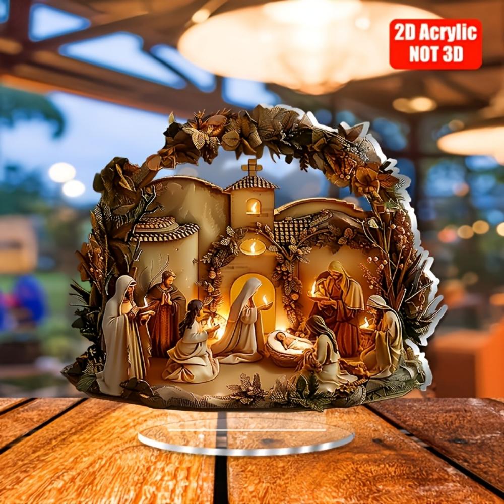 Nativity scene, 2D flat acrylic, tabletop decoration, suitable for living room, office, gifts, Christmas, Halloween
