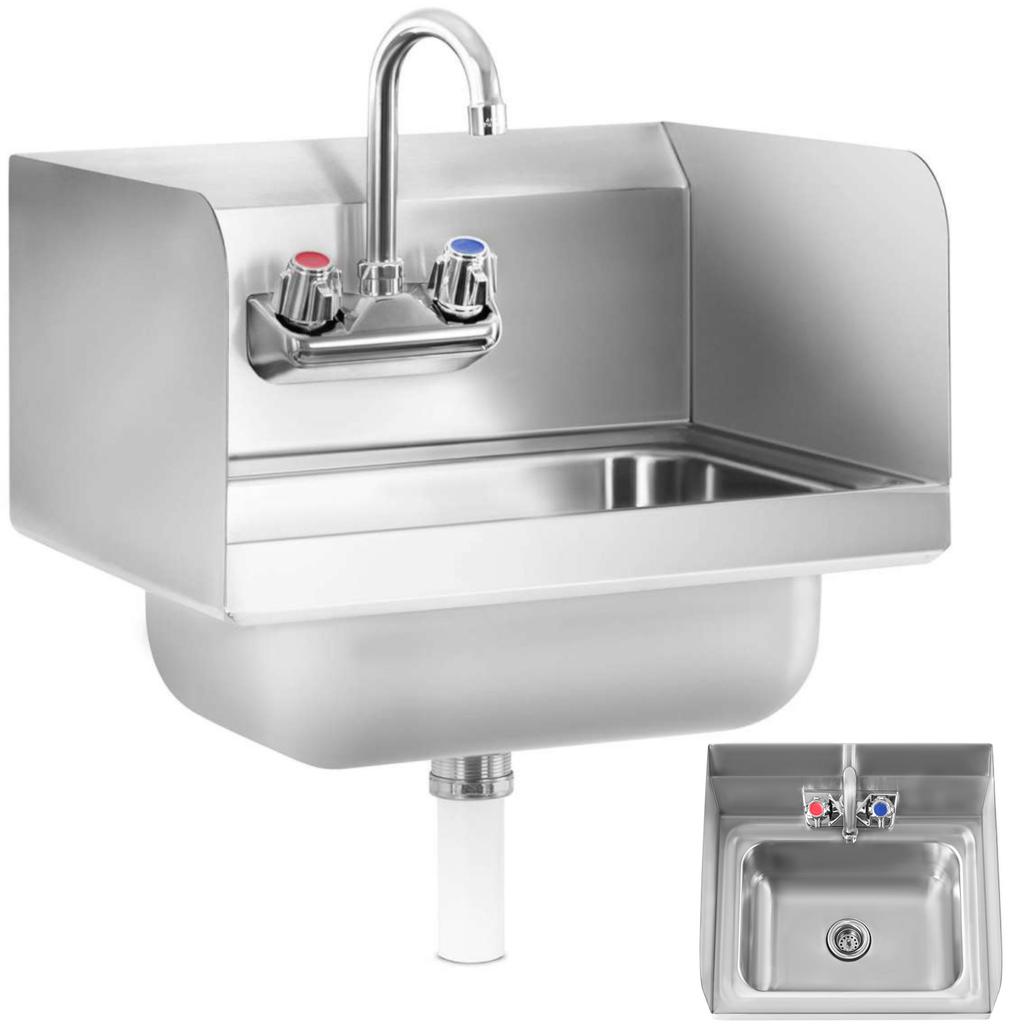Stainless steel kitchen hand washbasin, width 435cm
