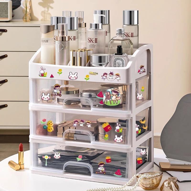 Transparent Makeup Box Pearl Treasure Box Plastic Makeup Storage Box Storage Drawer Storage Rack Four Layers Three Drawers