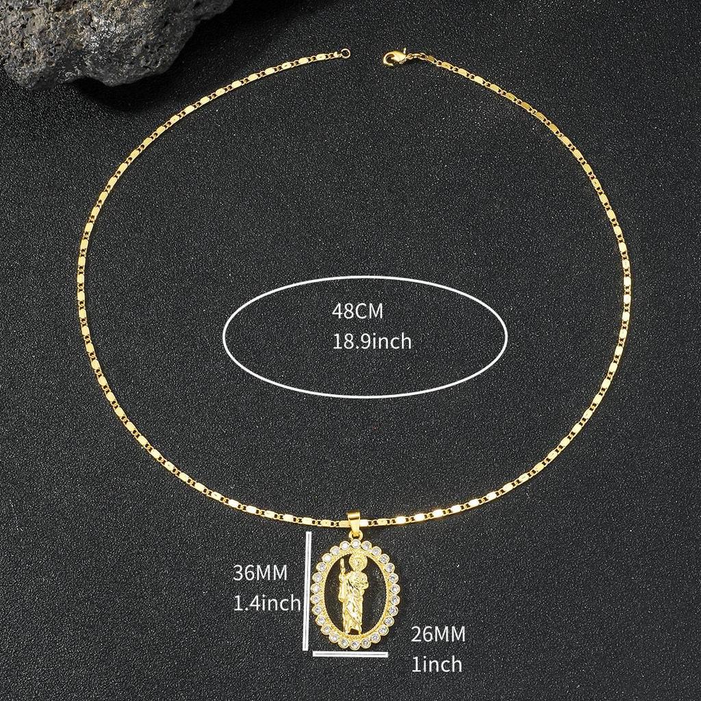Virgin Mary Copper Zircon Pendant Necklace: European & American Diamond-set Hollow Design, Light Luxury