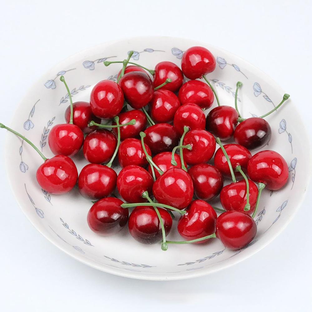 50 Pcs 1 Inch Artificial Red Cherries Foam Simulation Fruit Model Fake Cherry Fruit Home Decoration